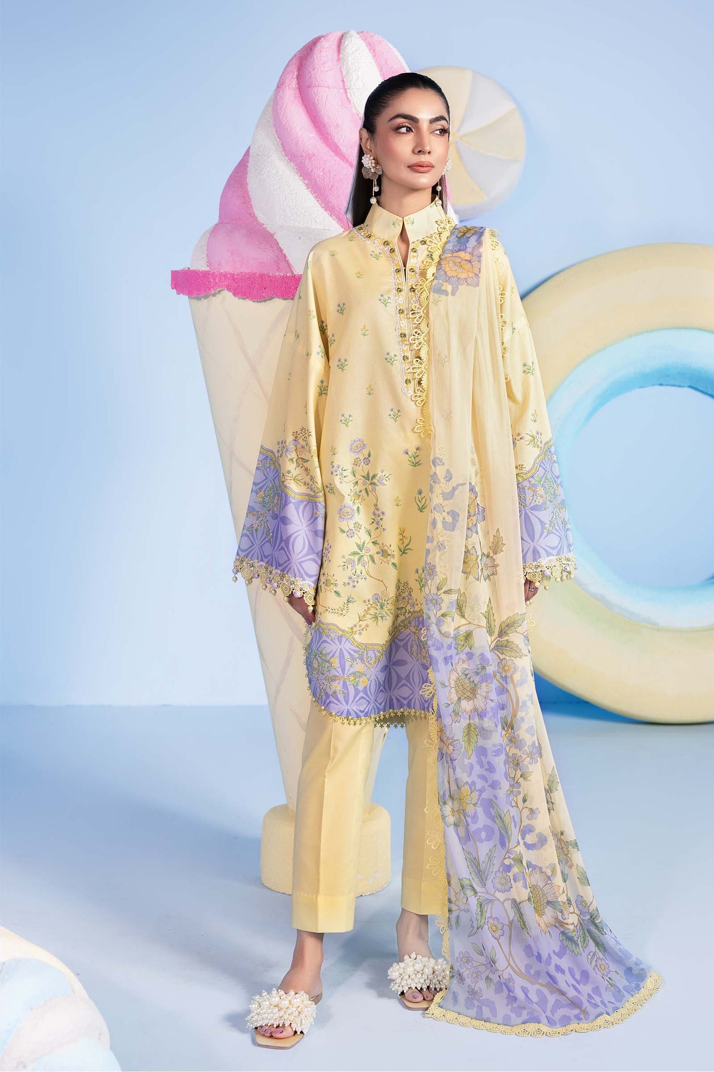 3 Pc Unstitched Embroidered Lawn Suit | m/basics by Maria B | MB-CUSV13-01A